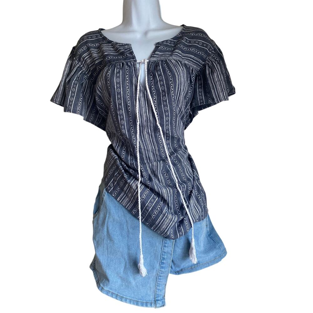 VTG Ces Femme Women 3X Tunic Top Tribal Geometric Print Tassel Tie Boho Festival